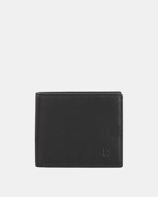 Imagen 0 de Cartera horizontal de piel de becerro en negro con detalles a contraste