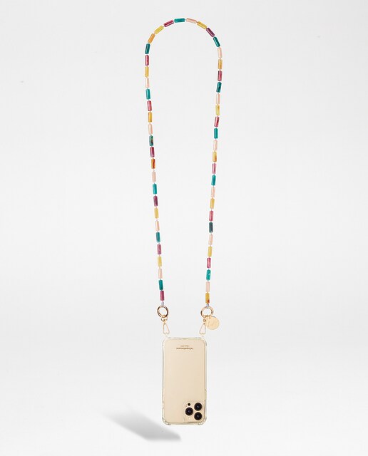 Imagen 0 de Cadena de bisutería Emily La Coque Française 120 cm de largo cuentas rosa y azul púrpura con hilo púrpura y mosquetones dorados