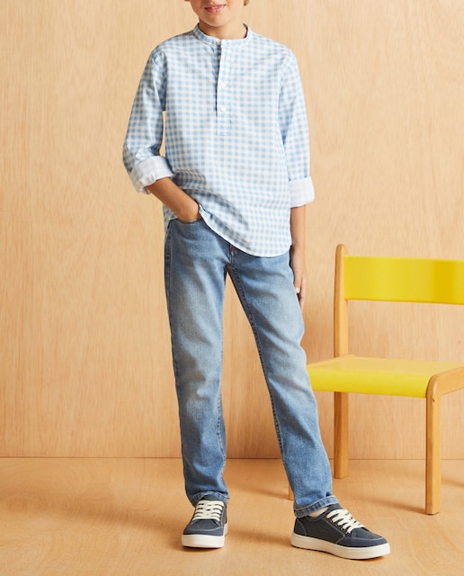 Imagen 0 de Camisa de niño con cuadro vichy y cuello mao