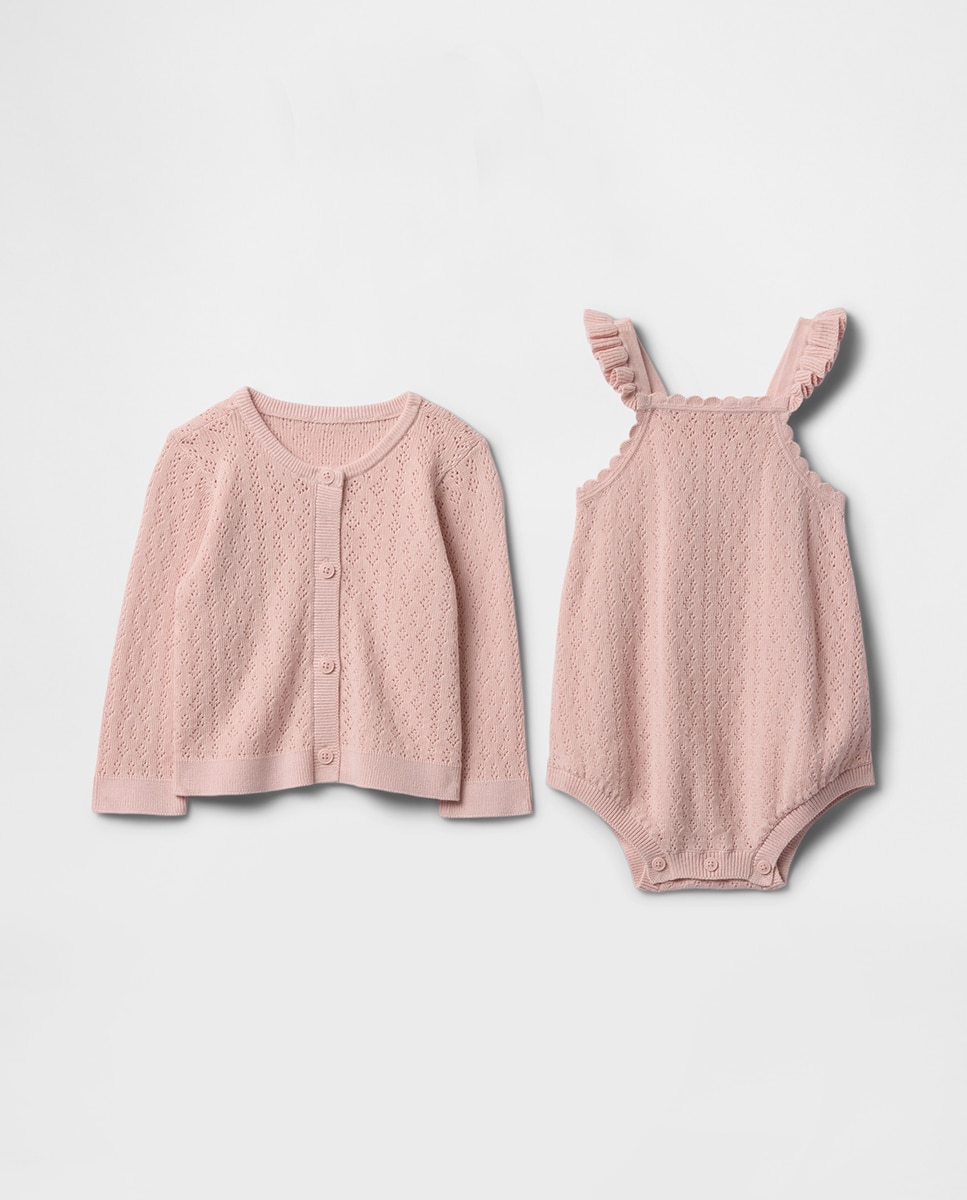 Imagen 0 de Conjunto de suéter y body de burbujas, con cuello redondo y tirantes de bebé niña