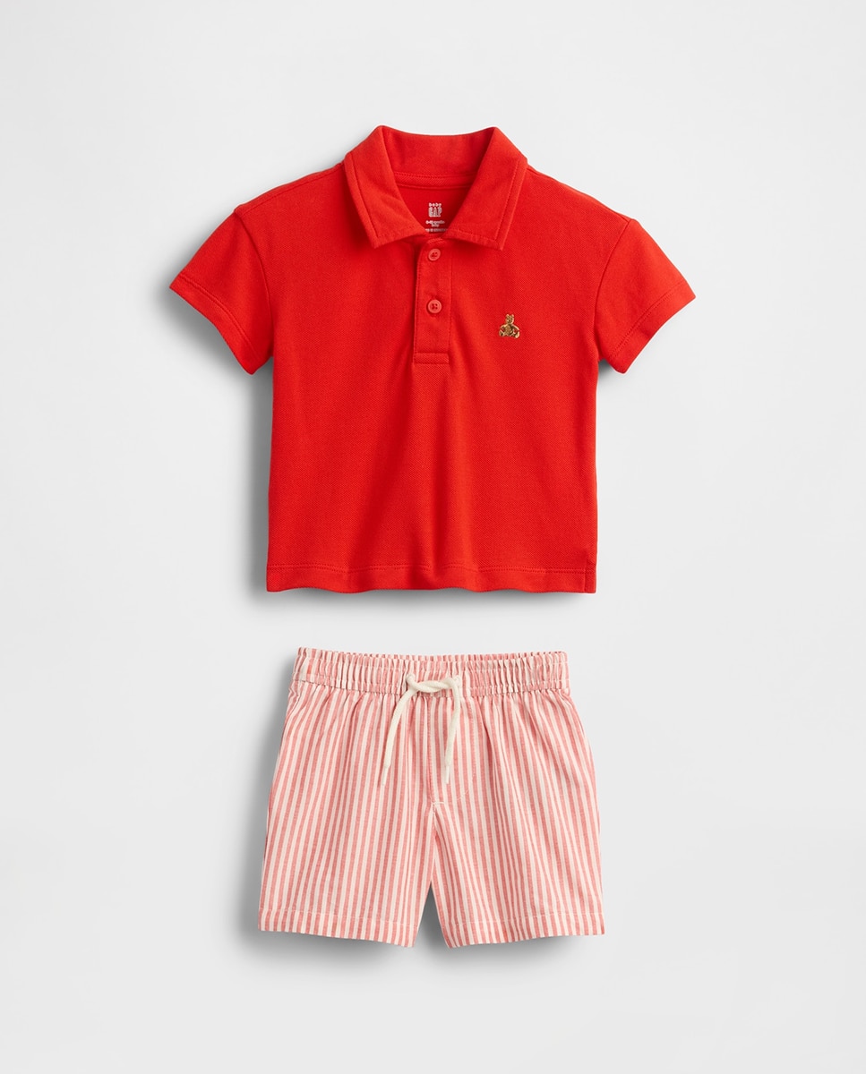 Imagen 0 de Conjunto de polo de algodón piqué elástico suave y pantalón corto de popelín de bebé