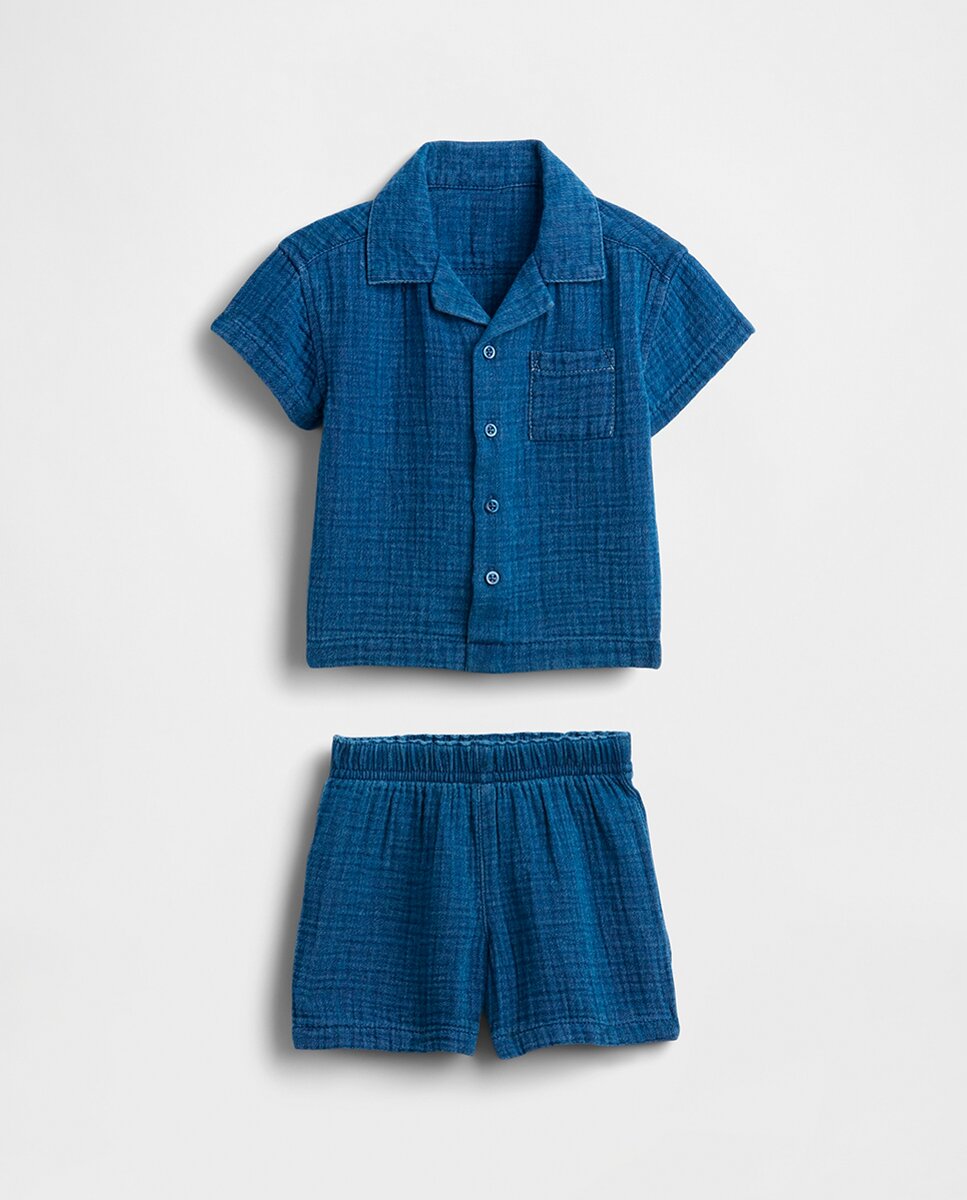 Imagen 0 de Conjunto en denim arrugado para bebé