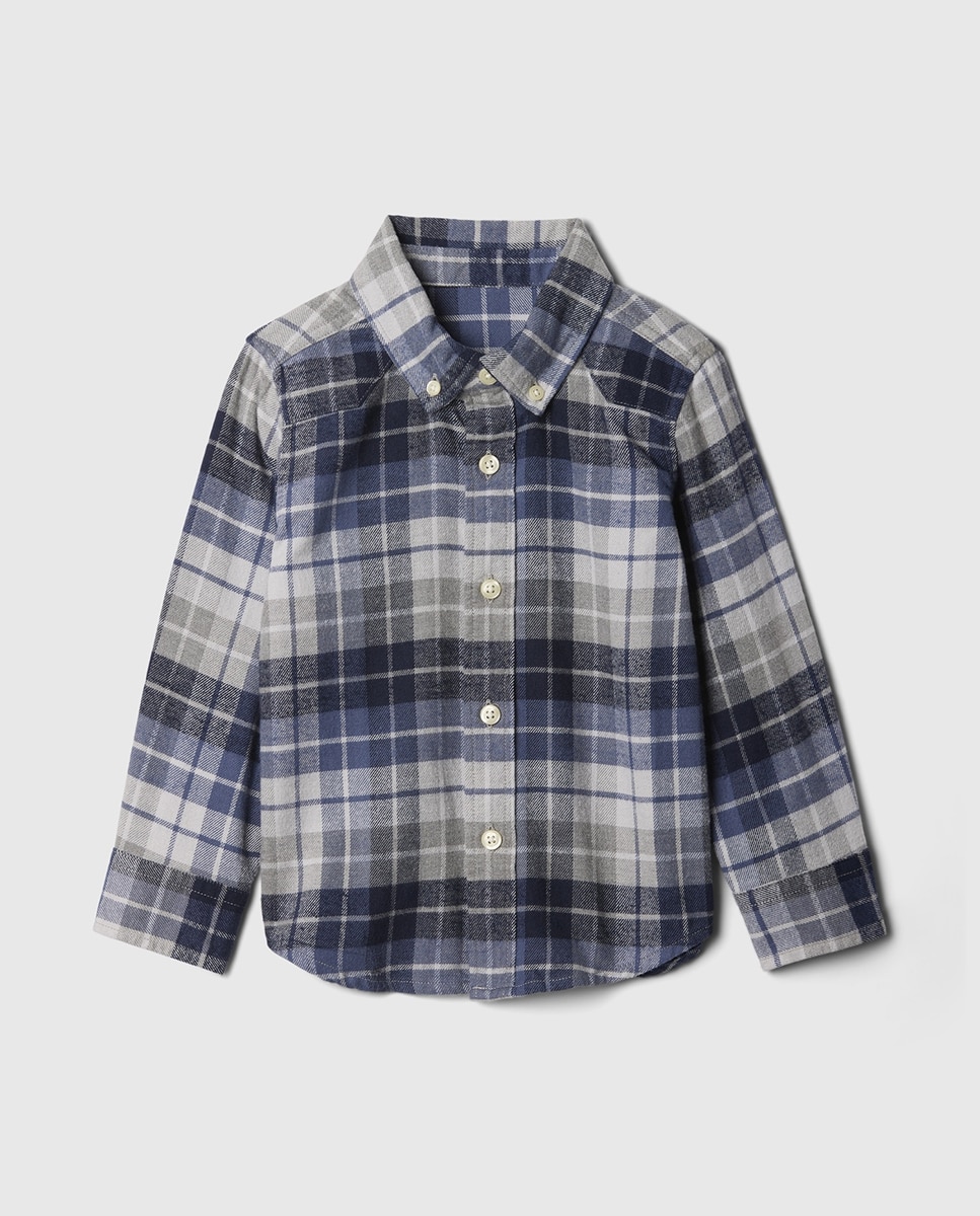 Imagen 0 de Camisa de niño de manga larga de cuadros con botones en el cuello