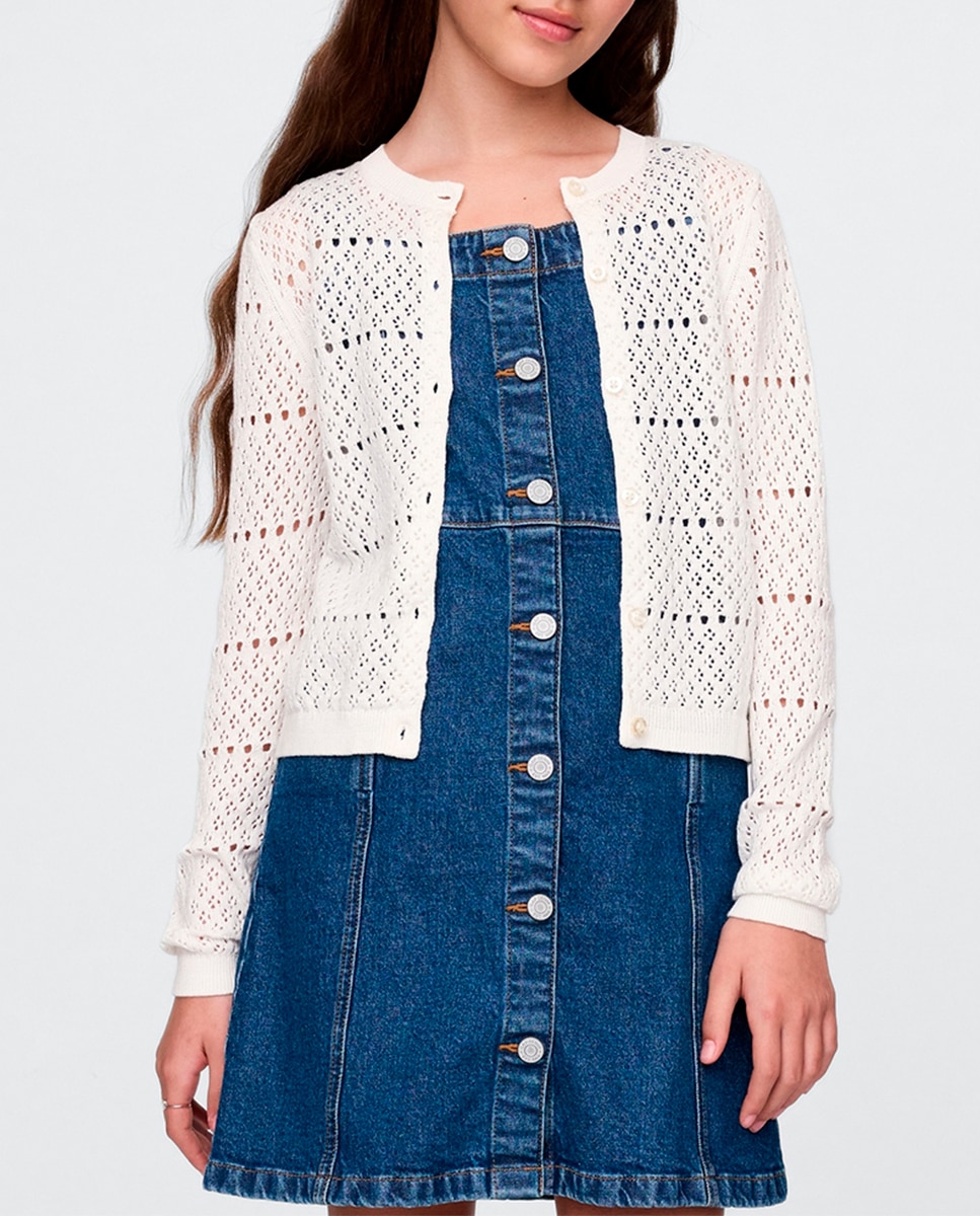 Imagen 0 de Chaqueta de punto suave y cuello redondo de niña