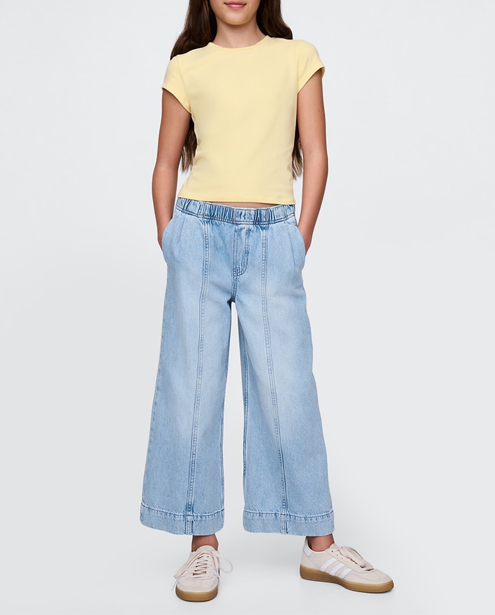 Imagen 0 de Pantalón vaquero holgado de pierna ancha en denim elástico bajo de niña