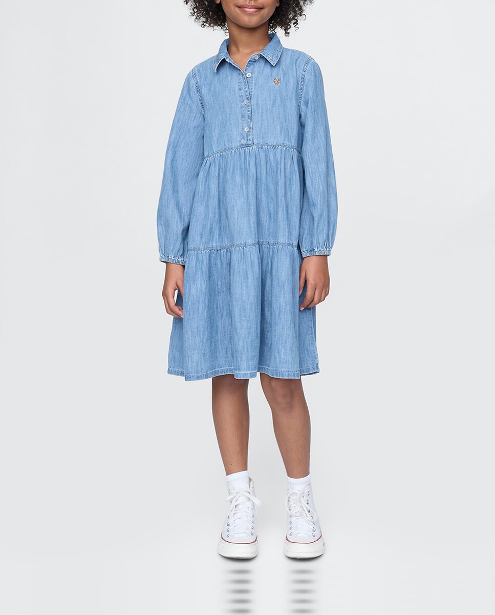 Imagen 0 de Vestido midi de manga larga y cuello tipo polo