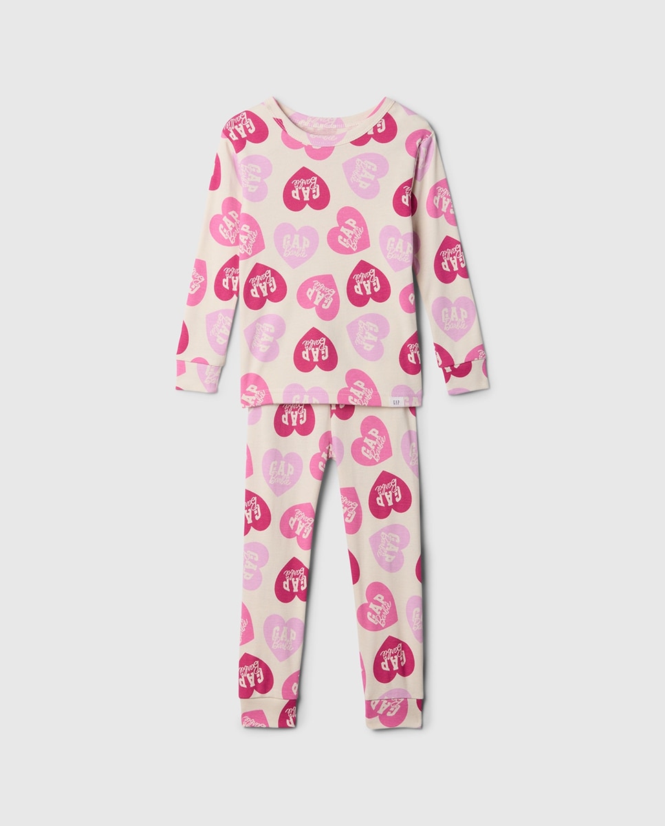 Imagen 0 de Pijama de niña  con camiseta de manga larga y pantalón largo con estampado de corazón de Barbie