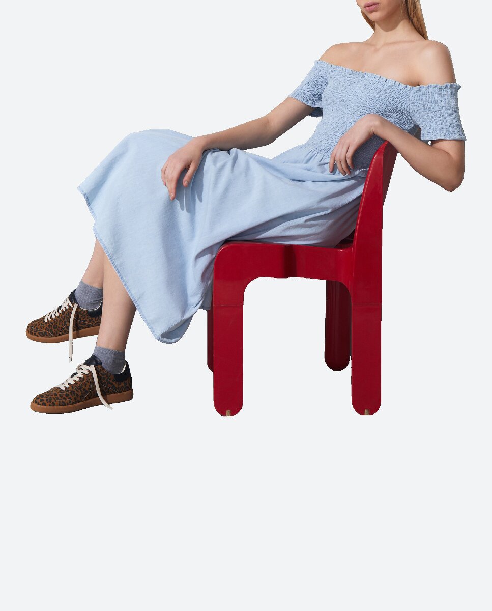 Imagen 0 de Vestido vaquero largo con gomas