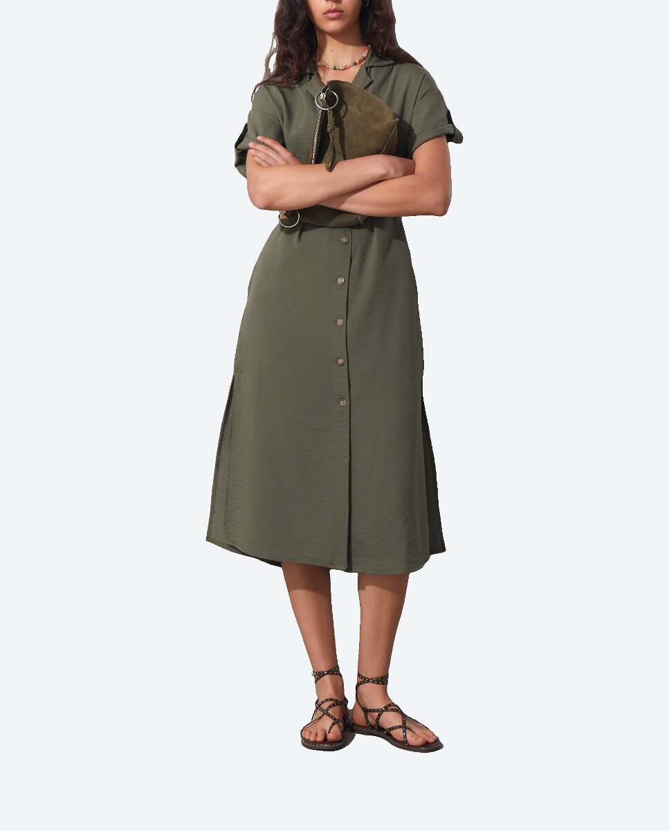 Imagen 0 de Vestido manga corta midi cinturón rafia