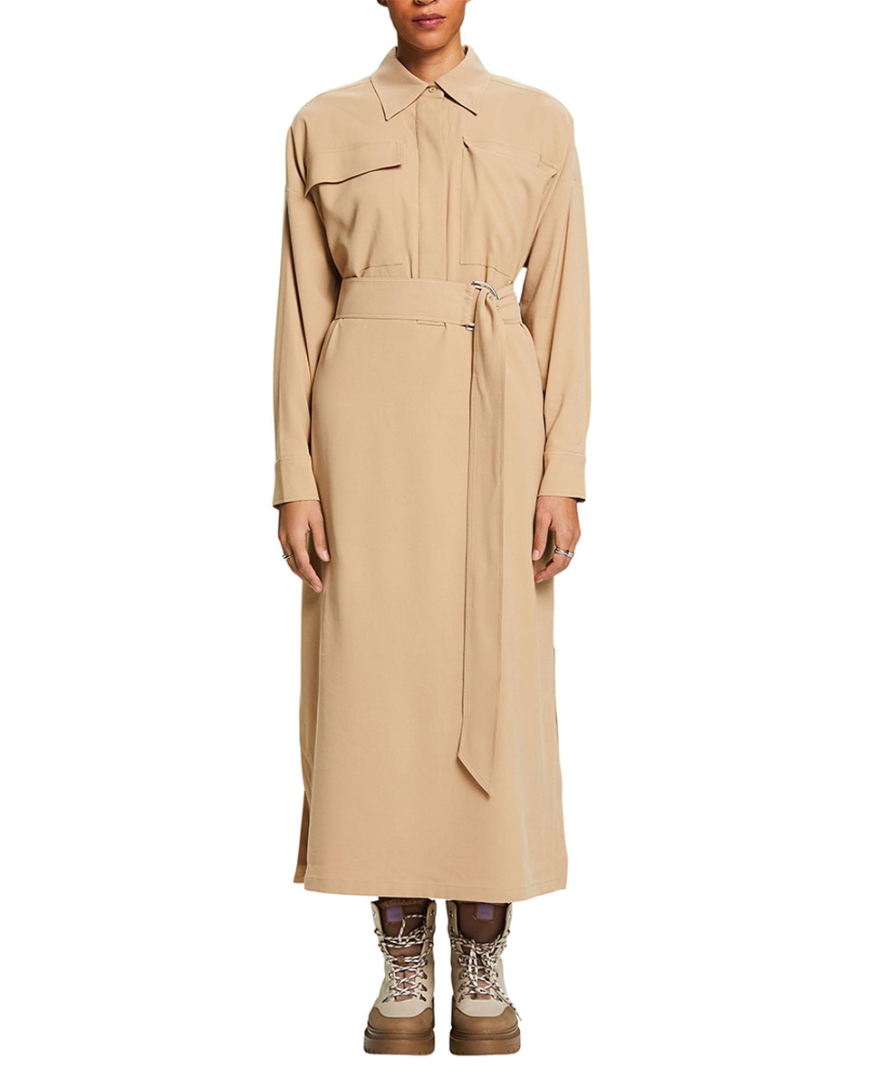 Imagen 0 de Vestido midi camisero viscosa con cinturón