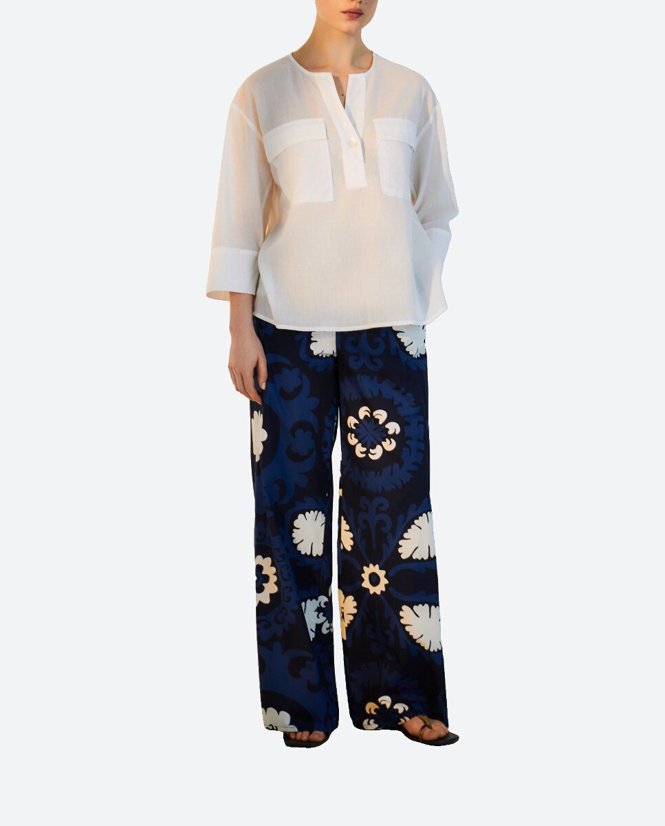 Imagen 0 de Pantalón de lino estampado de mujer