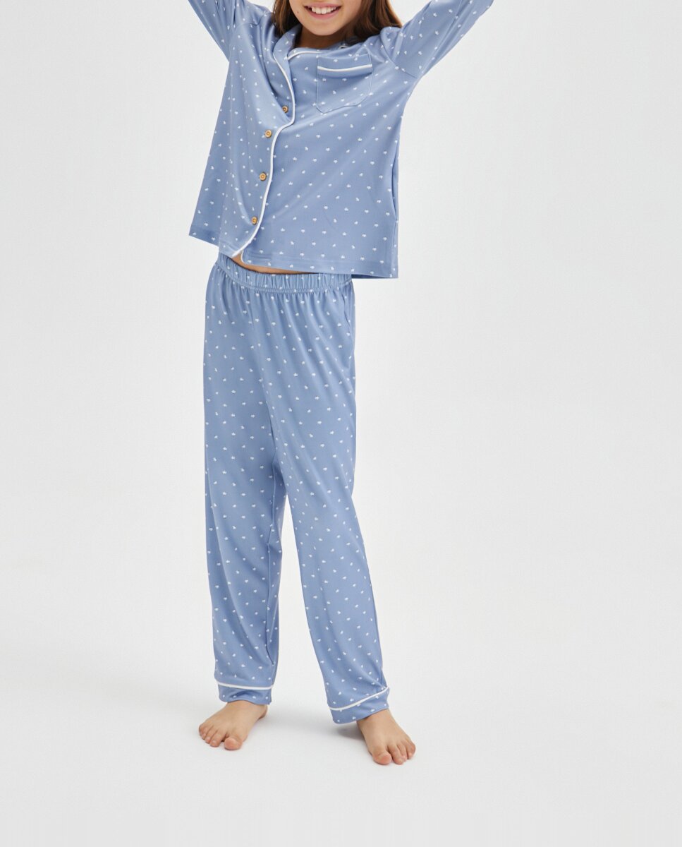 Imagen 0 de Pijama de niña largo abotonado con all over print