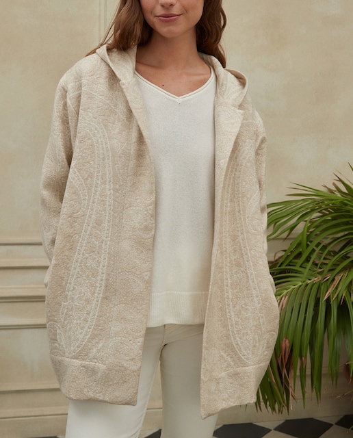 Imagen 0 de Abrigo de mujer corto capucha jacquard paisley