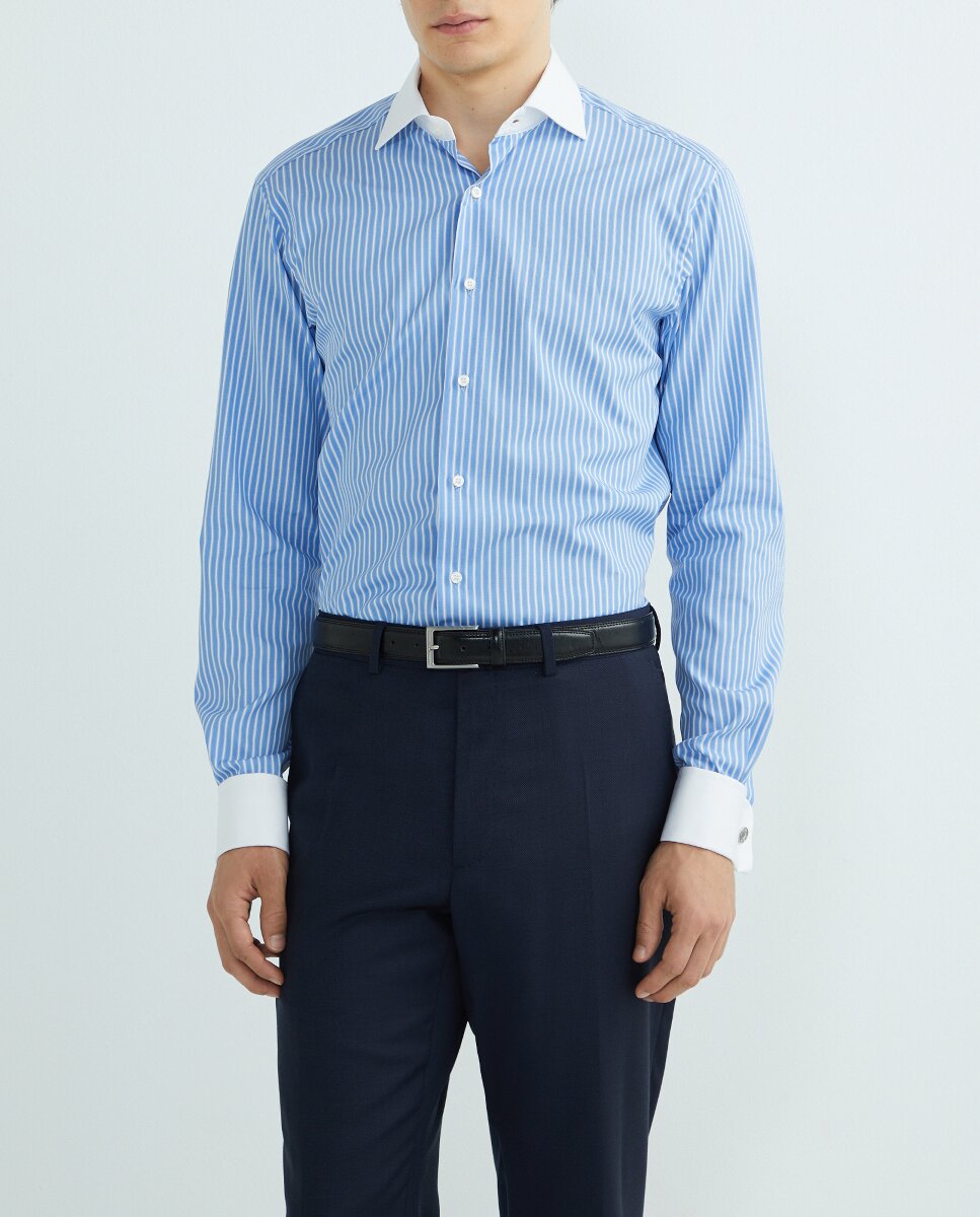 Imagen 0 de Camisa vestir de hombre de hombre cuello y puño doble blanco