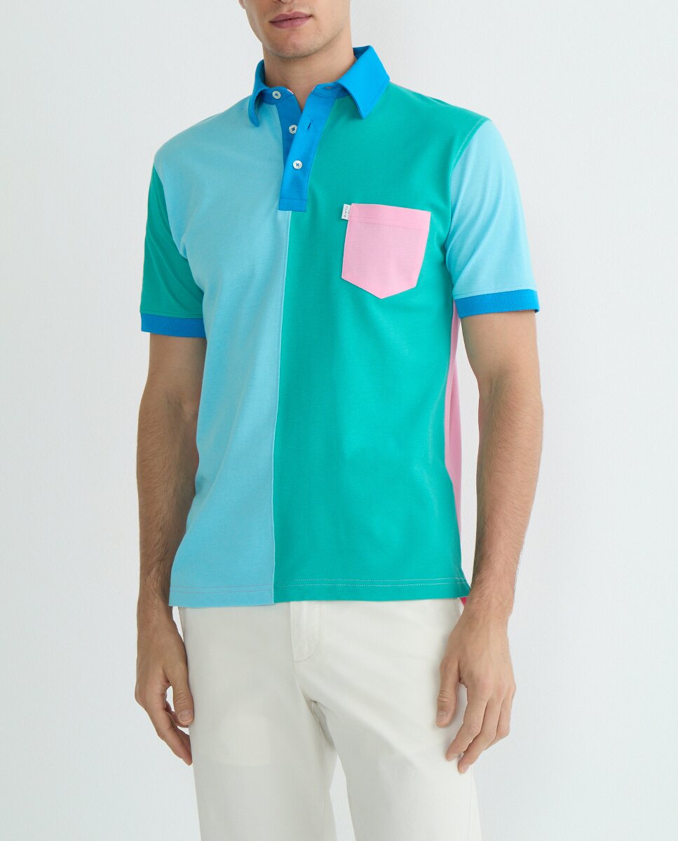 Imagen 0 de Polo de hombre manga corta de piqué patchwork