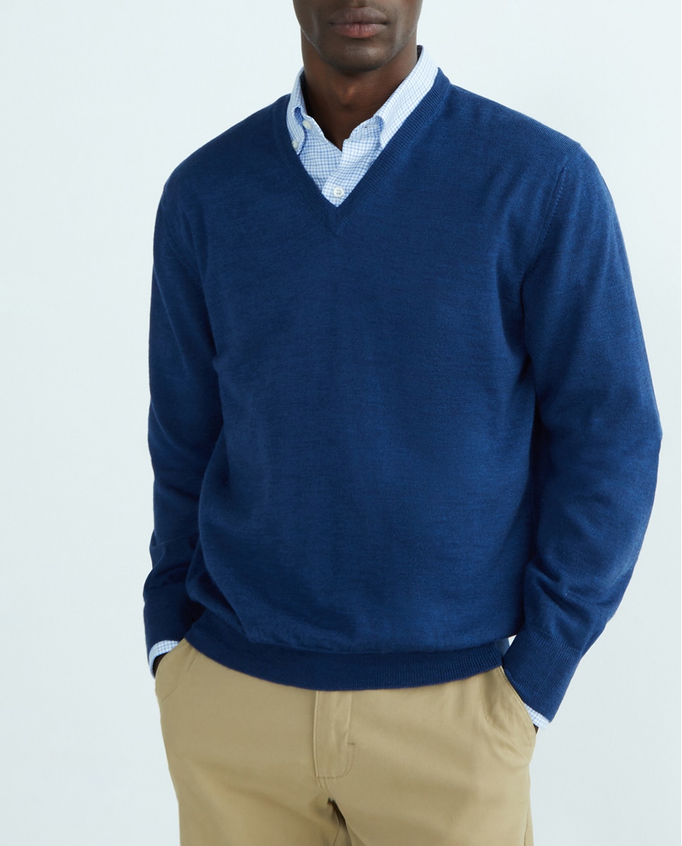 Imagen 0 de Jersey de hombre de lana merino cuello pico