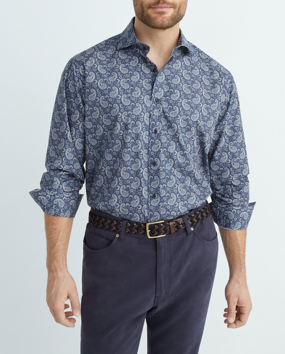 Imagen 0 de Camisa casual de hombre manga larga estampado paisleytallas grandes