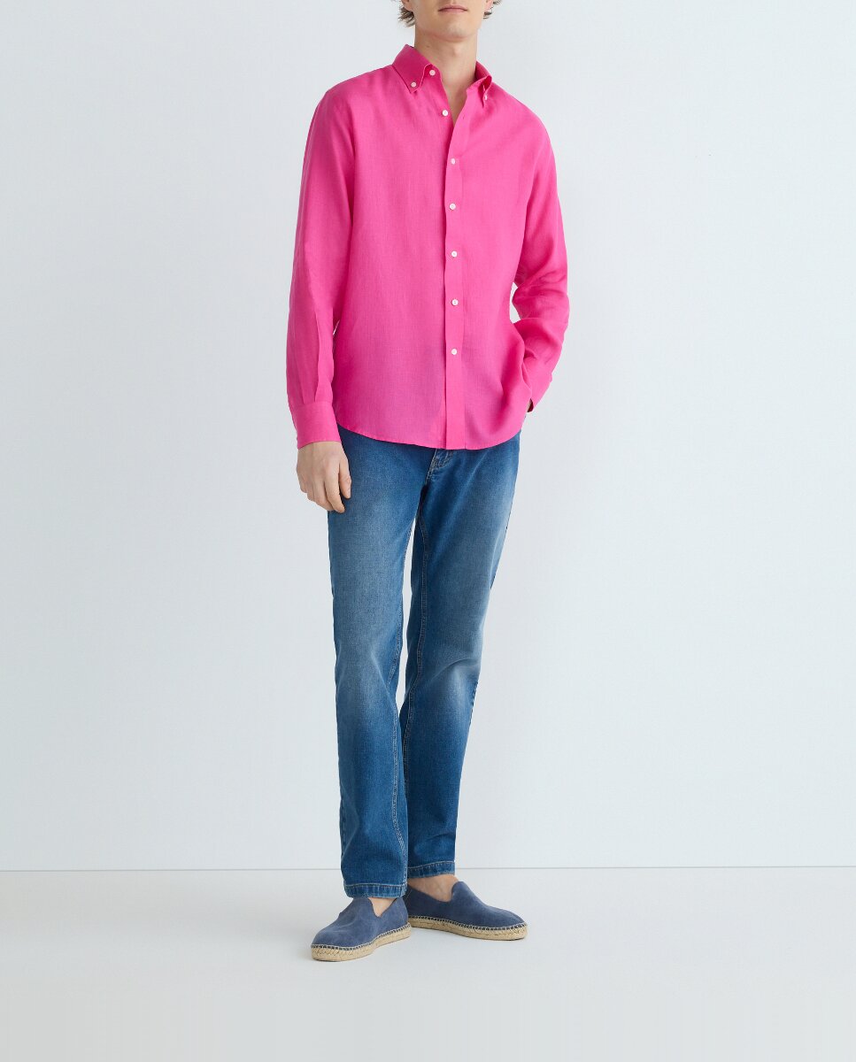 Imagen 0 de Camisa casual de hombre lisa manga larga de lino Tallas grandes