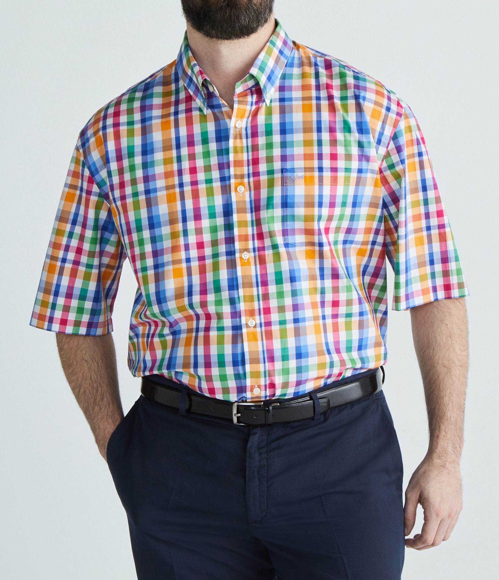 Imagen 0 de Camisa de hombre manga corta cuadros multicolor tallas grandes