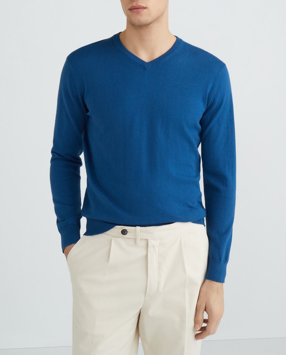 Imagen 0 de Jersey de algodón de cuello pico de hombre.