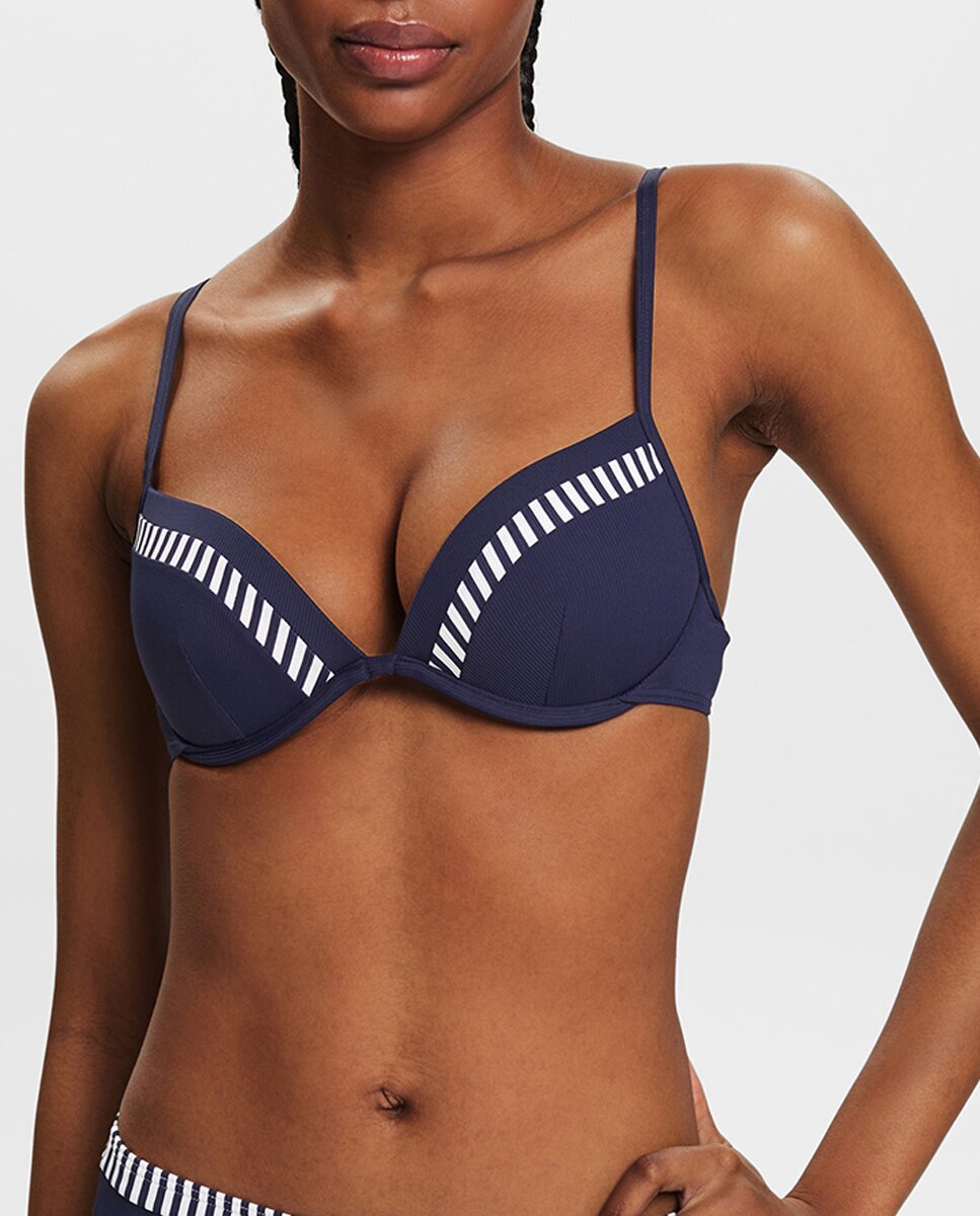Imagen 0 de Top de bikini liso con detalle rayas en las copas con aro y ligero relleno