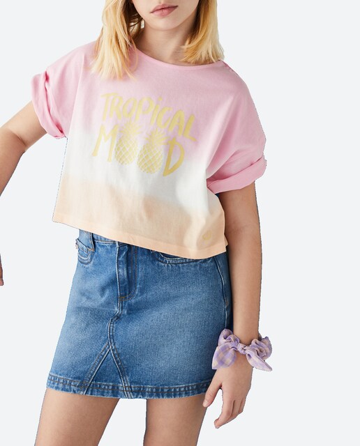 Imagen 0 de Camiseta de niña con estampado tie dye con texto