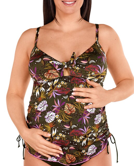 Imagen 0 de Camisa de mujer tankini de premamá estampada con lazo en centro pecho