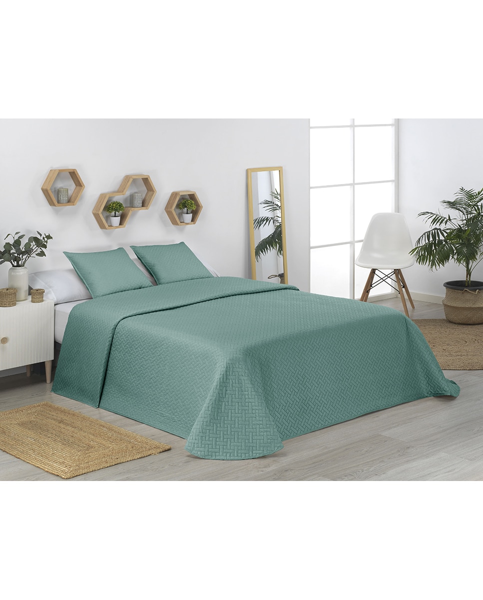 Imagen 0 de Colcha lisa + funda cojín acolchada aqua