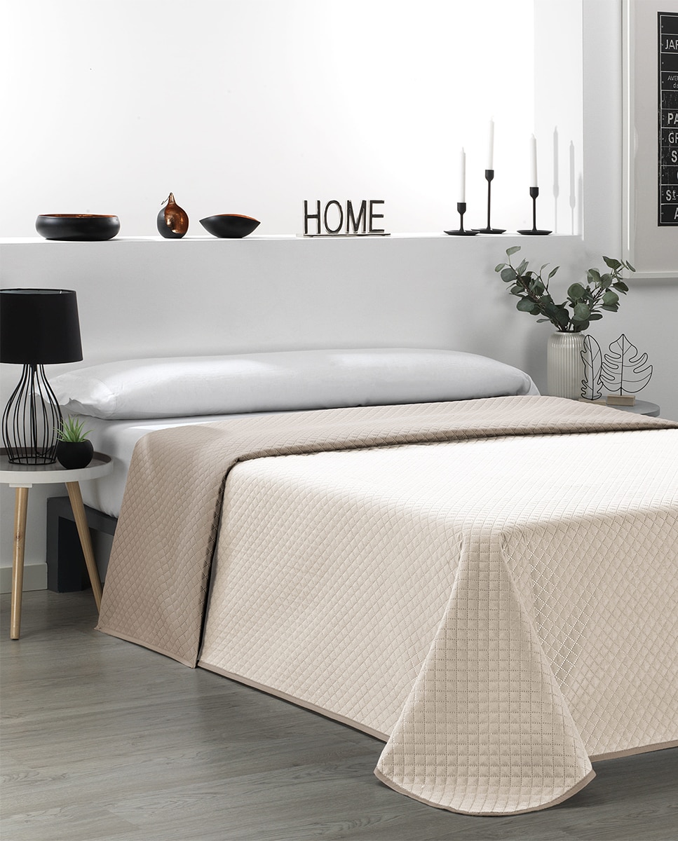 Imagen 0 de COLCHA BICOLOR PREMIUM BEIGE/CUERO