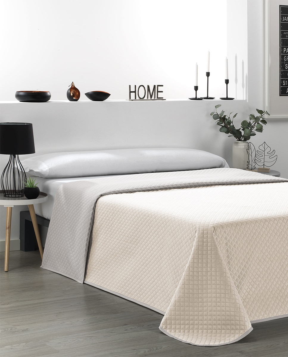 Imagen 0 de COLCHA BICOLOR PREMIUM BEIGE/LINO