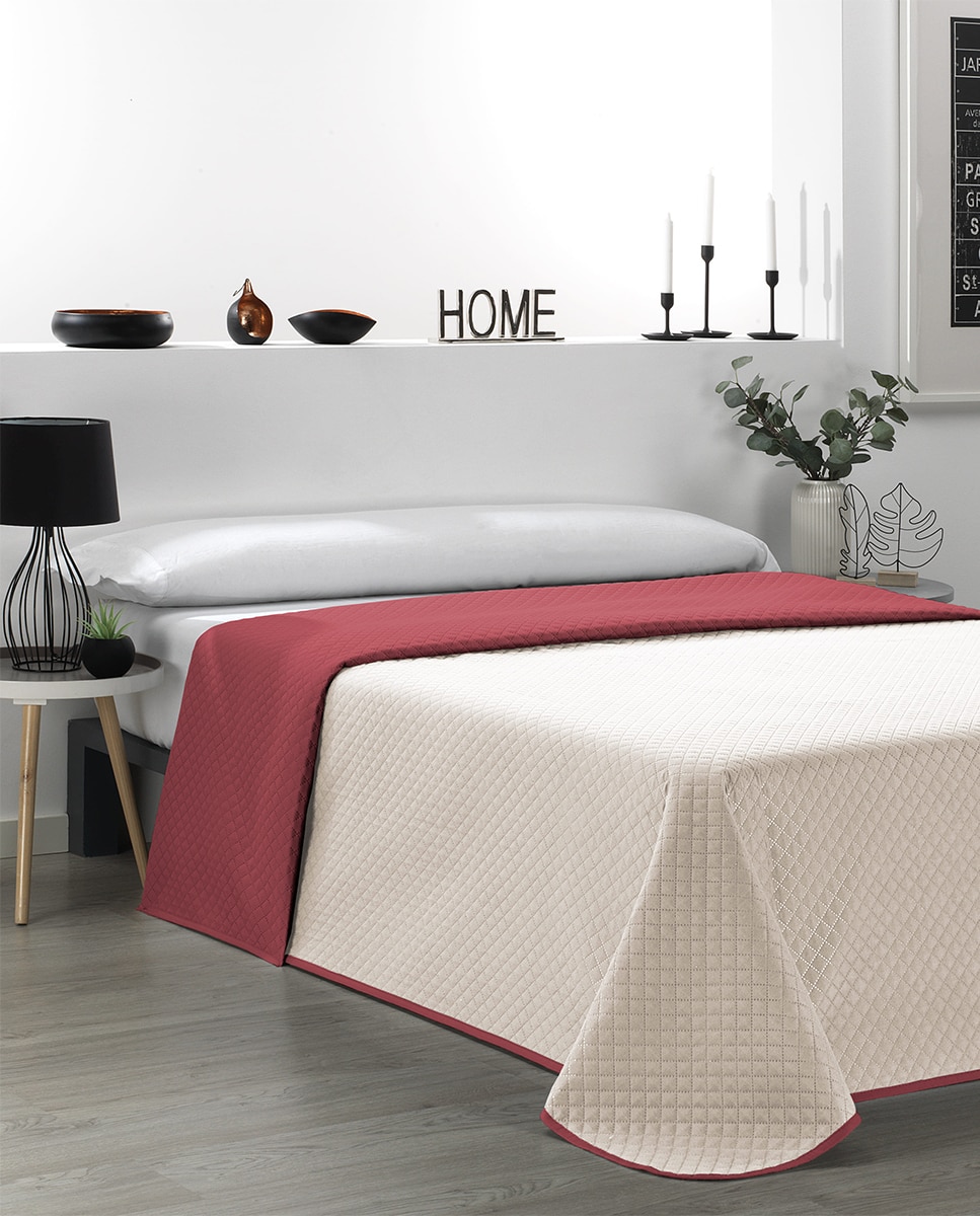 Imagen 0 de COLCHA BICOLOR PREMIUM BEIGE/ROJO