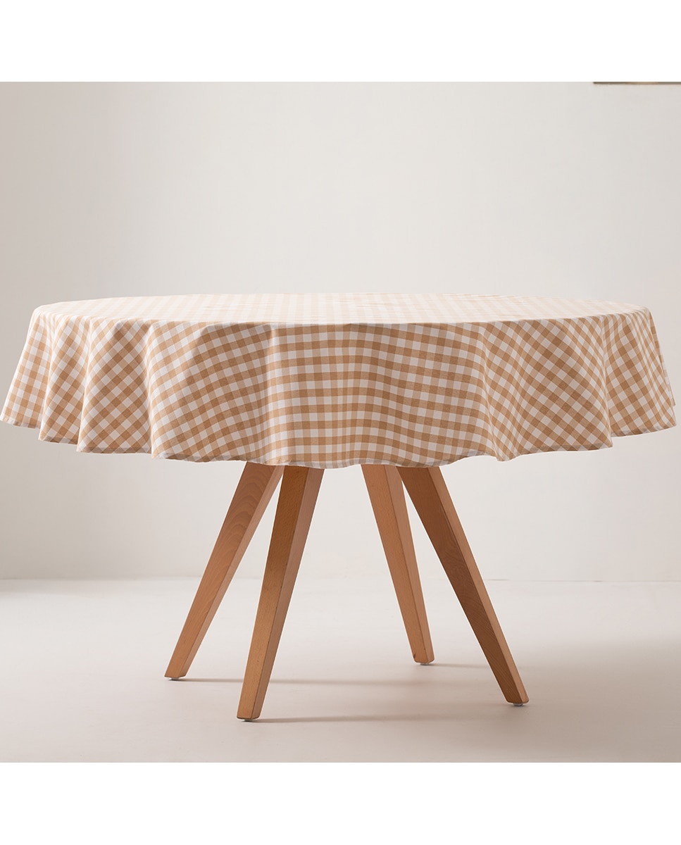 Imagen 0 de Mantel redondo antimanchas vichy beige