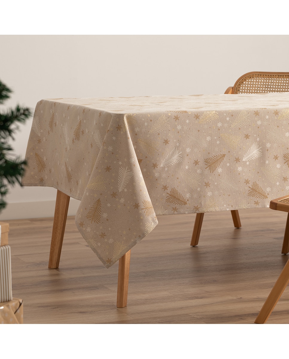 Imagen 0 de Mantel jacquard navidad Christree beige-oro