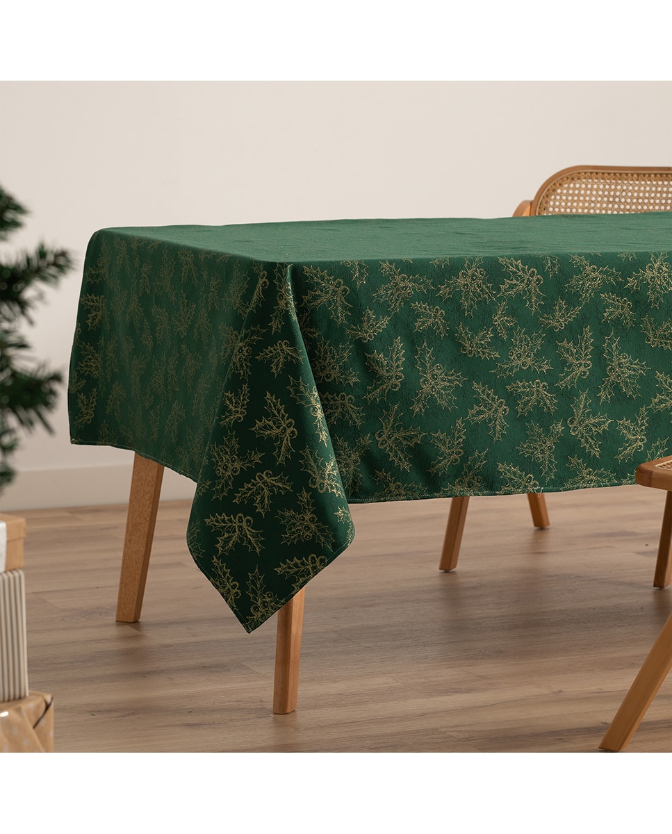 Imagen 0 de Mantel jacquard navidad Holly verde