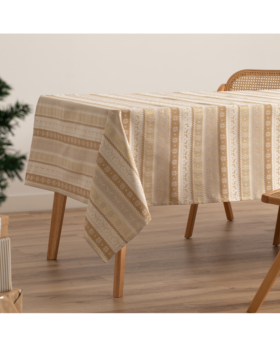 Imagen 0 de Mantel jacquard navidad Ribbon beige-oro