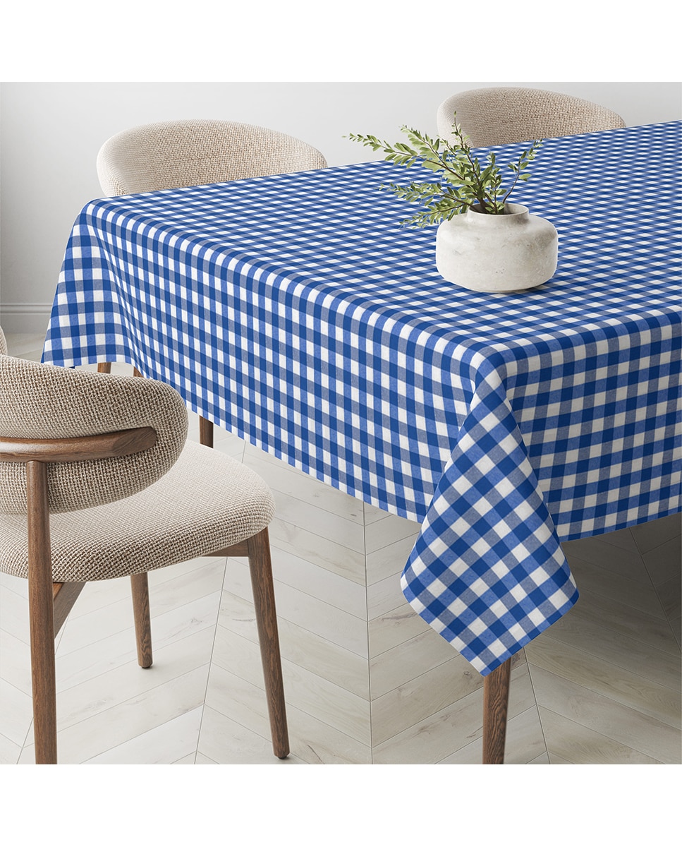 Imagen 0 de Mantel Antimanchas Vichy tacto tela teflón azul royal