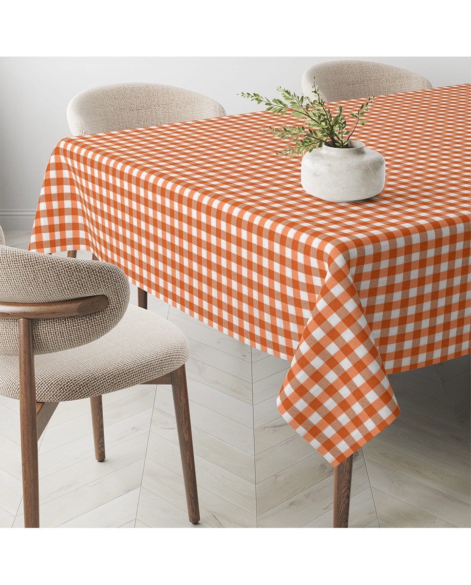 Imagen 0 de Mantel Antimanchas Vichy tacto tela teflón naranja