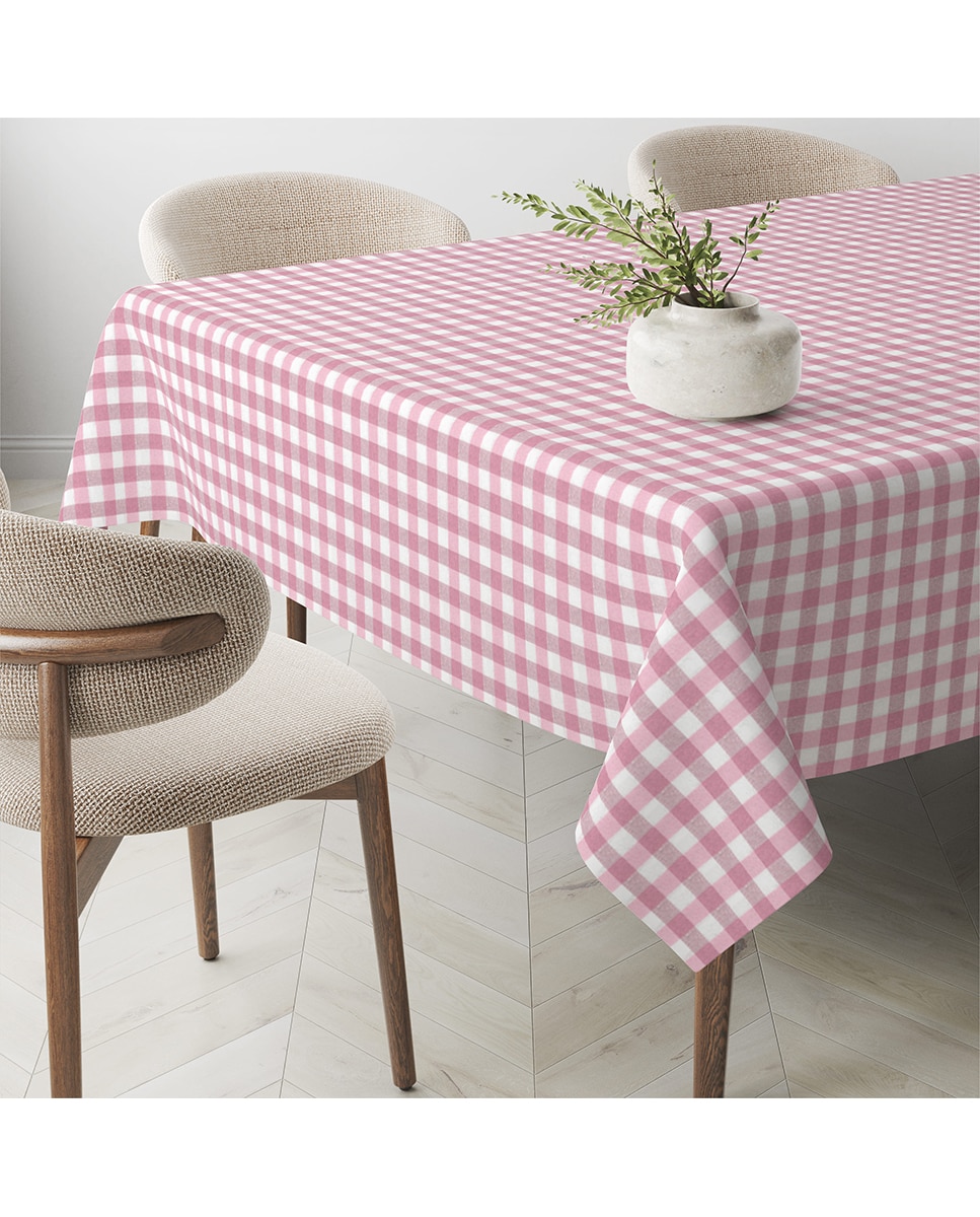 Imagen 0 de Mantel Antimanchas Vichy tacto tela teflón rosa