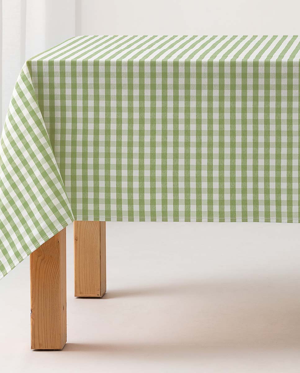Imagen 0 de Mantel antimanchas cuadros vichy verde oliva