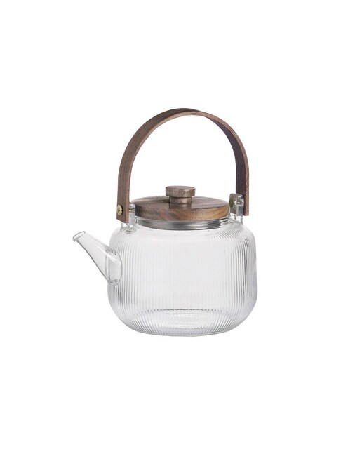 Tetera vidrio asa acacia 1l