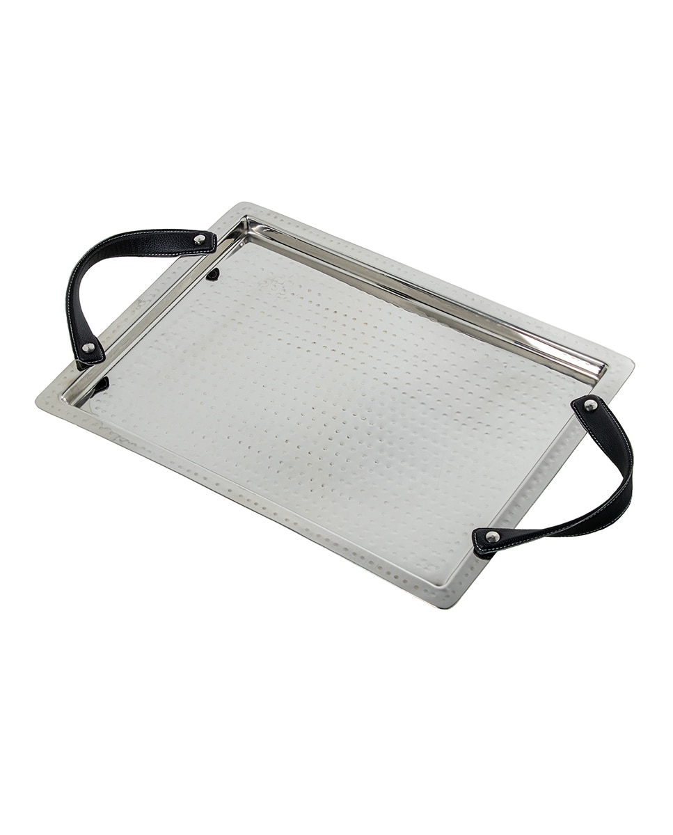 Imagen 0 de Bandeja acero inox. con asas cuero, martillado brillo