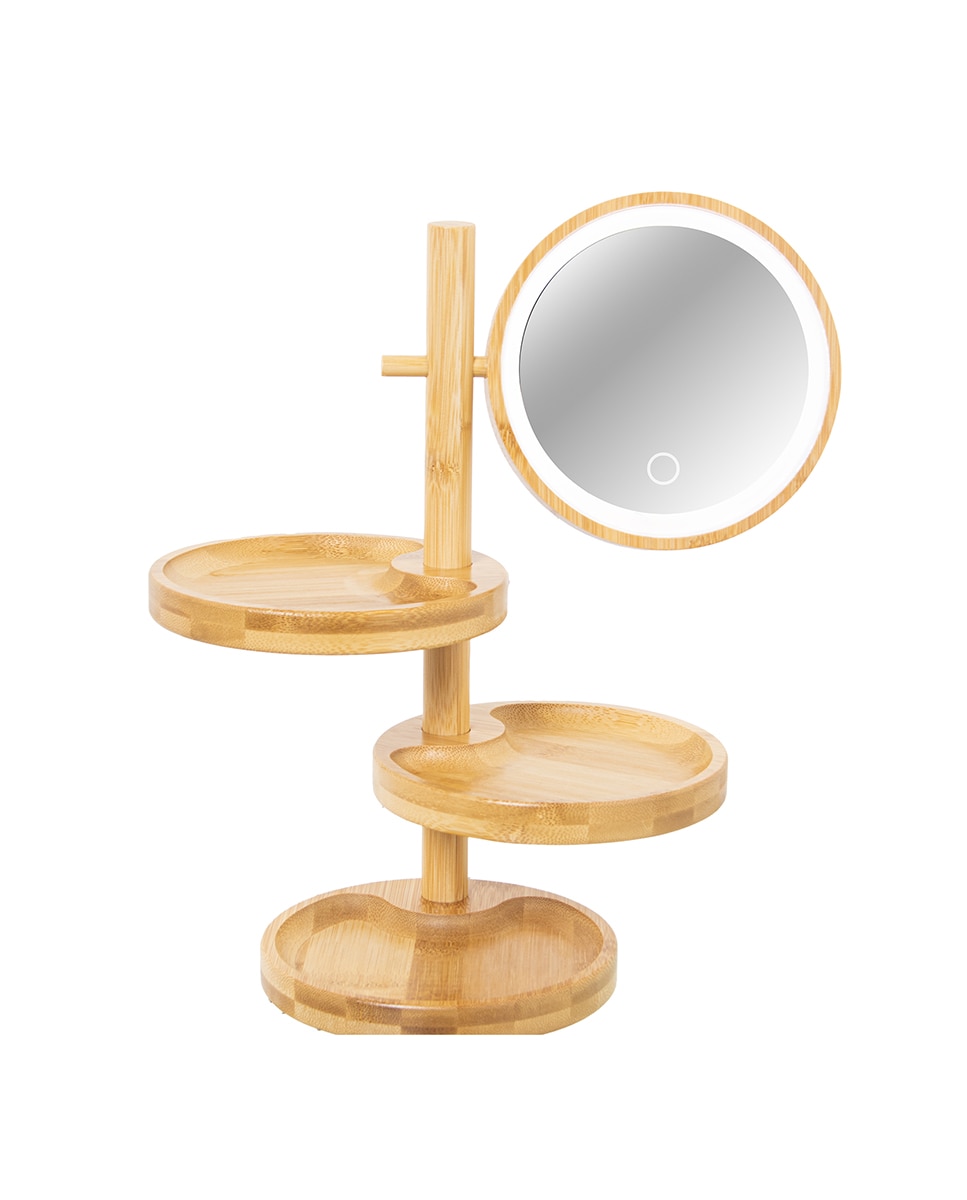 Imagen 0 de Espejo baño sobremesa bambu con led +3 bandejas