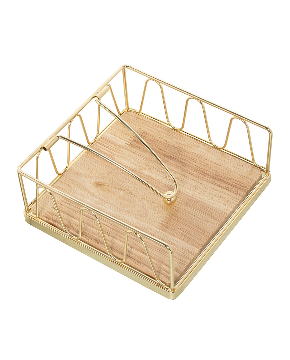 Imagen 0 de Servilletero metal dorado con base madera