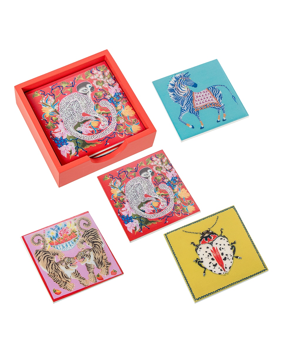 Imagen 0 de Set 4 posavasos con soporte madera