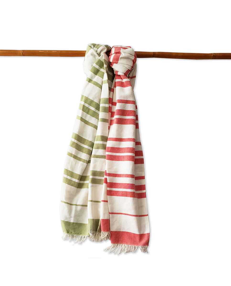 Imagen 0 de Toalla playa fouta 100 x 180 rojo/pistacho (pack 2 uds)