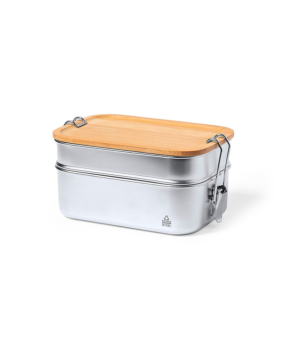 Imagen 0 de Fiambrera 2 Compartimentos 340 y 600 ml. Cierre Seguridad 17.00x11.50x8.50 Cm. Color: Plata