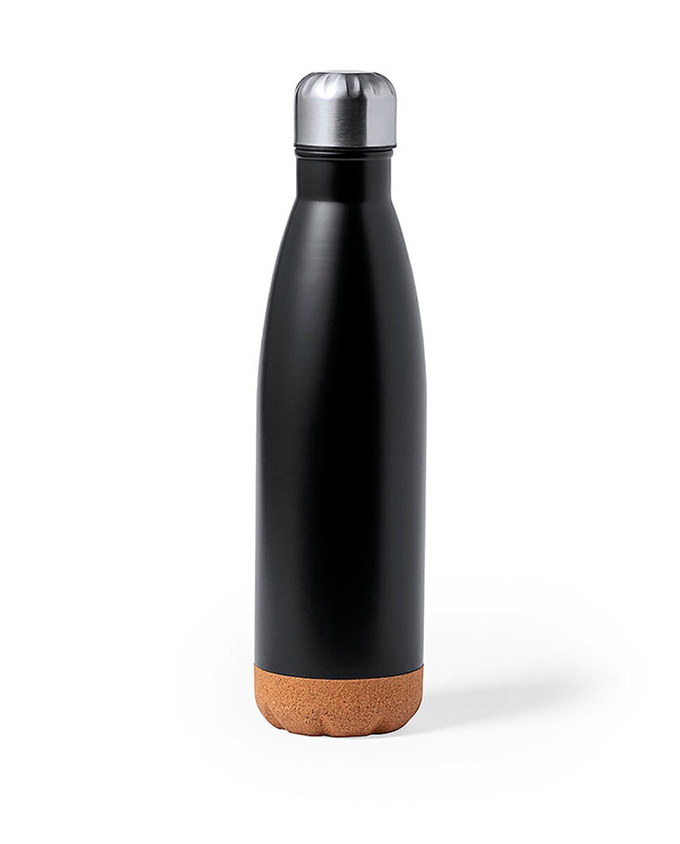 Imagen 0 de Bidón de 750 ml de capacidad, fabricado en acero inox. Color satinado. Con base en corcho natural y tapón a rosca, libre de BPA.