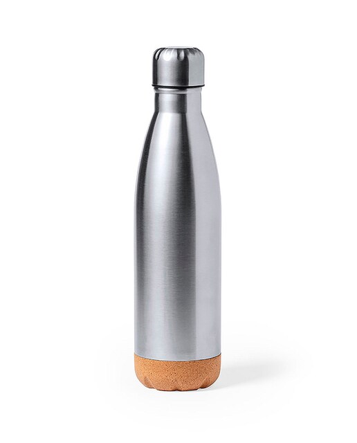 Imagen 0 de Bidón de 750 ml de capacidad, fabricado en acero inox. Color satinado. Con base en corcho natural y tapón a rosca, libre de BPA.