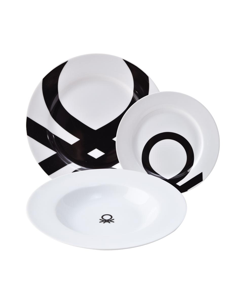 Imagen 0 de Set 18pcs vajilla porcelana diseño logo estampado negro casa Benetton