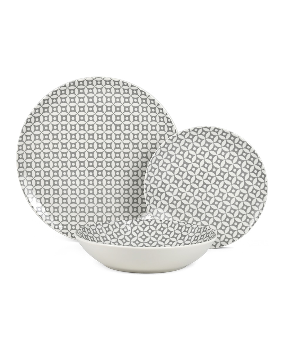Imagen 0 de Vajilla 18 pzs porcelana gris estampada, plato llano:ø27cm